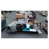 Skid lot of with rush bottom chair, older books,