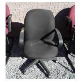 Two Office Desk Chairs, black fabric seating,