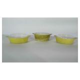 Pyrex baking dishes. Two are 1 pint and one is