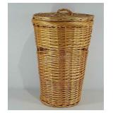 Wicker laundry basket with lid, 21" × 13"