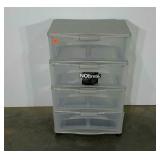 Plastic storage drawers, on casters, drawers