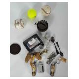 Knickknack lot: balls, lighters. Drawer knobs,