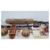 Poker chip caddies, curtain rods, glass table