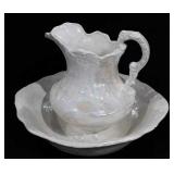 Wash basin and water pitcher, artist signed and