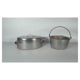 Aluminum roasting pan and kettle with spout and