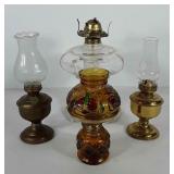 Oil lamps, includes two glass (one painted) and