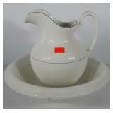 White water basin (15.5") and pitcher with gold