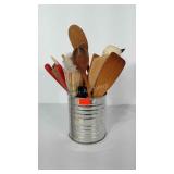 Kitchen utensils lot. Many are wooden.