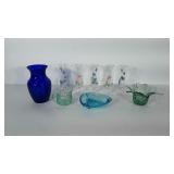 Glasswares: handpainted vases, blue vase, blue