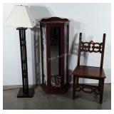 Household decor group, lamp, curio, chair, curio