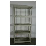 Five tier plastic shelving. 36"×18"×74".