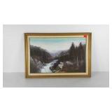 Paint accent print on board, framed, 28x19