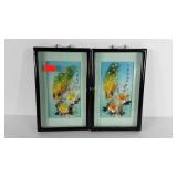 Asian style stone bird and flower shadowboxes,