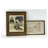 Two large needlework pictures, both framed and