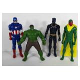 Four Marvel action figures with basket, includes
