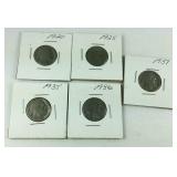 Six buffalo Nickels 1920, 25, 35, 36, and 37