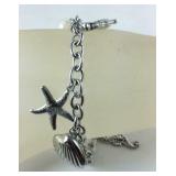 Charm bracelet, beach theme, 9-10in Stainless
