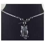 20in hematite owl beaded necklace with stainless
