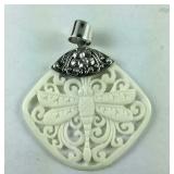 Sterling carved bone pendant with dragonfly