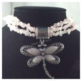 567ct Galilea rose quartz dragonfly silvertone