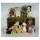Box full of stuffed characters.  Including sock