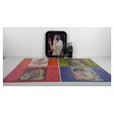 Advertising, coca-cola tray, flashlight and five