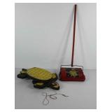 Toys, wooden turtle pull toy and susy goose push