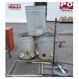 Misc metal Scrappers Lot, 3 galvanized trash cans