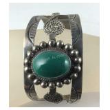Sterling Silver Green Stone Cuff Bracelet