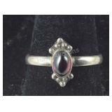 Sterling Silver Red Stone Ring Size 8.5