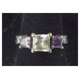Sterling Silver Purple & White Stone Ring Size 8