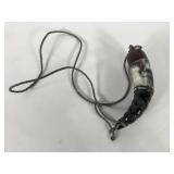 Powder horn with strap, damage as shown in last