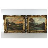 Two oil landscape paintings on canvas in matching