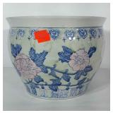 Asian style ceramic planter with pink and blue