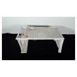 White wicker lap tray with side storage