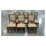 Set of six upholstered dining chairs. Need