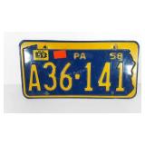 Pennsylvania 1958 license plate