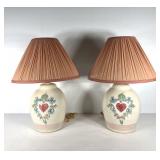 Pair of ceramic table lamps with shades, stand