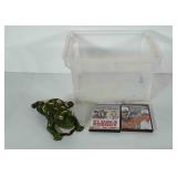 Heavy metal frog yard art candle holder. Can lay