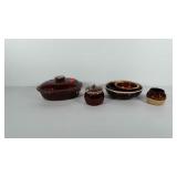 Brown drip pottery, includes jars, bowls, covered