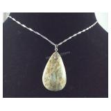 Necklace, Chrysocolla pendant with silvertone