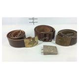 Three leather belts with buckles