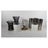 Home decor, two canisters, and six pillar candle