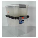 2 smaller storage totes with lids. Both are