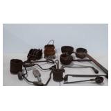 Rustic Iron Lot. Pulley, Lead Pots, Ladle, Lead