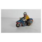 Wind up tin toy motorcycle with side car