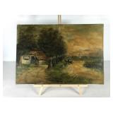 Early oil painting on thin plywood, signed,