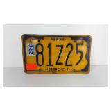 Pennsylvania motorcycle license plate, 8x5