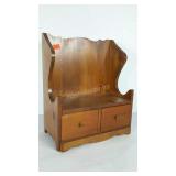 Pine doll bench seat with drawers. 15"×9"×17".