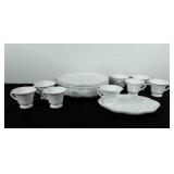 Milk glass, snack set, includes seven plates and